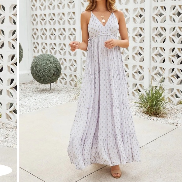 Vici Dresses & Skirts - VICI Donna Adjustable Metallic Detailed Lilac Maxi Dress